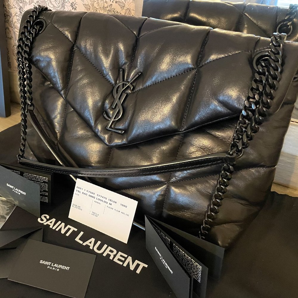 YSL Saint Laurent 2021 LouLou Puffer Bag, Medium, Black on Black